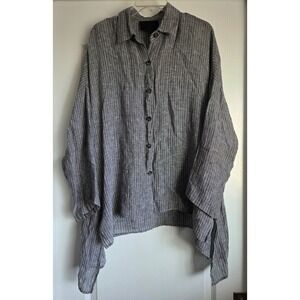 Blanque Linen Blend Striped Oversized Button Up Shirt Top Women Sz XXL Lagenlook